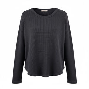 la miel Black Scoop Neck Long Sleeve Thermal Waffle Shirt Pullover Top SMALL